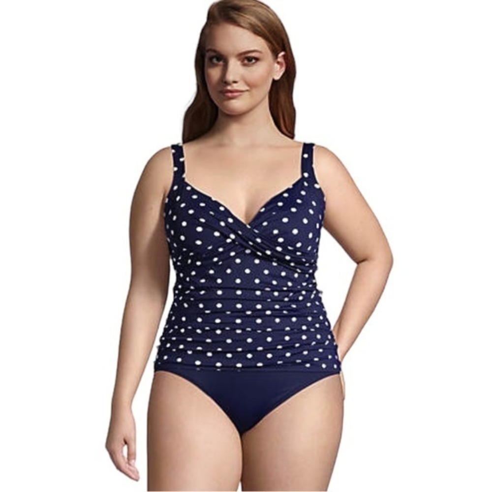 Lands’ End Tummy Control V-Neck Wrap Underwire Tankini Swimsuit‎ Top Size 10